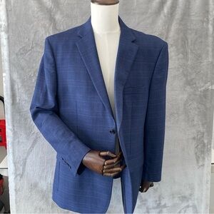 Jos. A. Bank Mens 46R Blue Windowpane Plaid Wool Traditional Fit Sport Coat